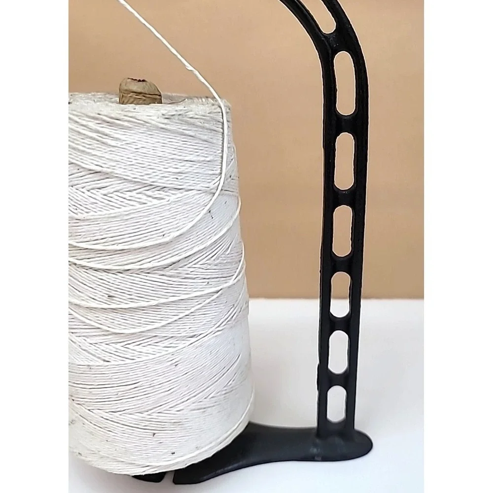 Antique Black Painted Cast Iron String Holder w/Original Ivory String Cone